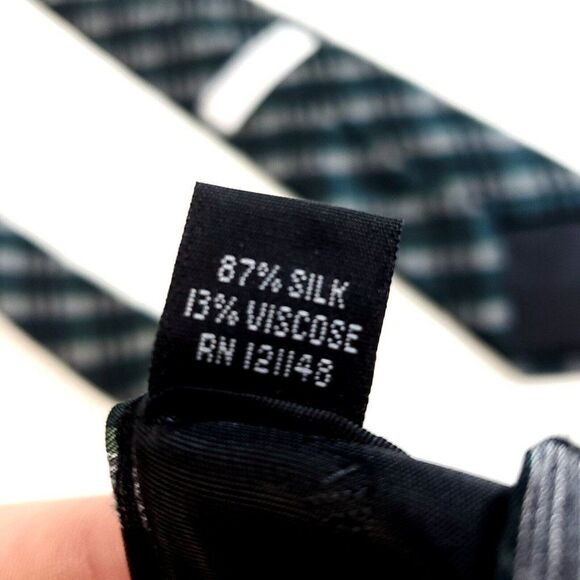 Calvin Klein Green Gray Plaid Woven Viscose Silk Tie - Picture 4 of 6